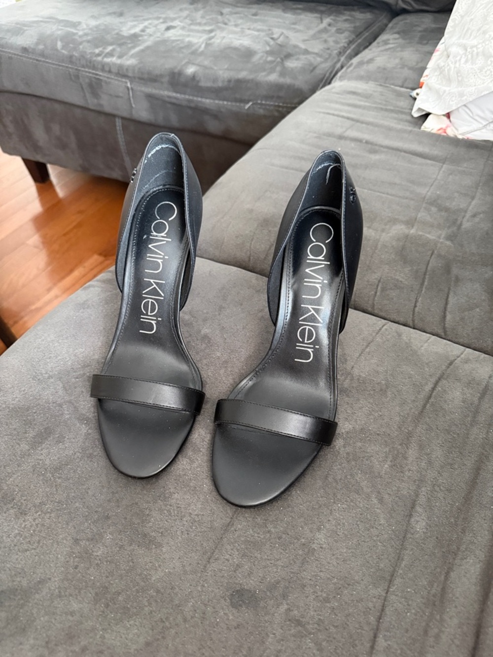 Calvin Klein Black Open-Toe Single-Strap Heels